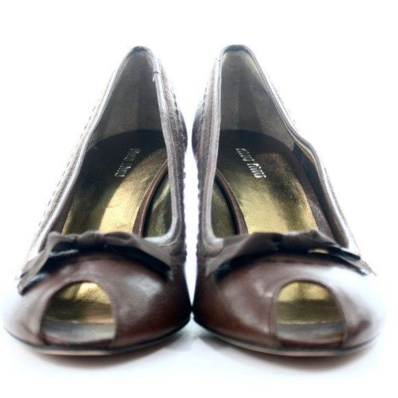 COPY - MIU MIU LEATHER PEEP TOE WEDGE PUMP SIZE 11 NEW WI - Picture 3 of 5